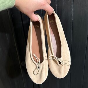 Zara Beige Suede Ballet Flats